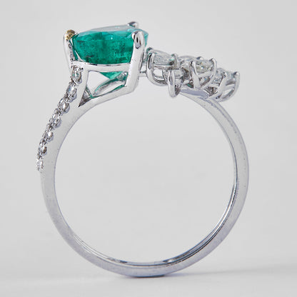 Pear Emerald Diamond Ring