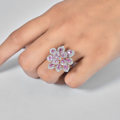 Pink Sapphire Diamond Flower Ring