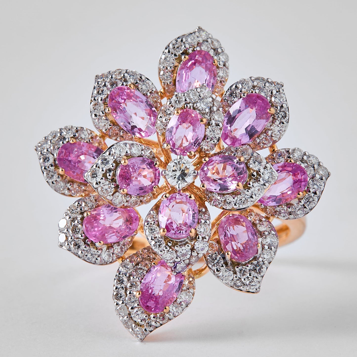 Pink Sapphire Diamond Flower Ring