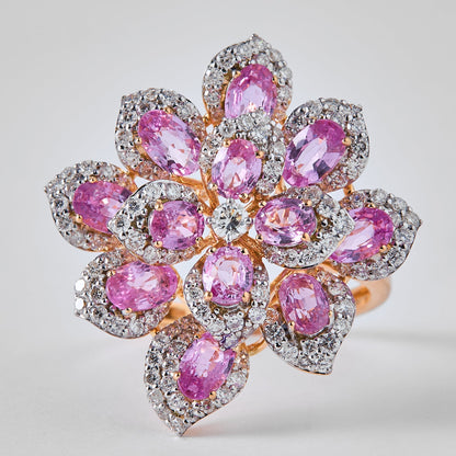 Pink Sapphire Diamond Flower Ring
