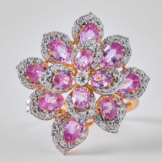 Pink Sapphire Diamond Flower Ring