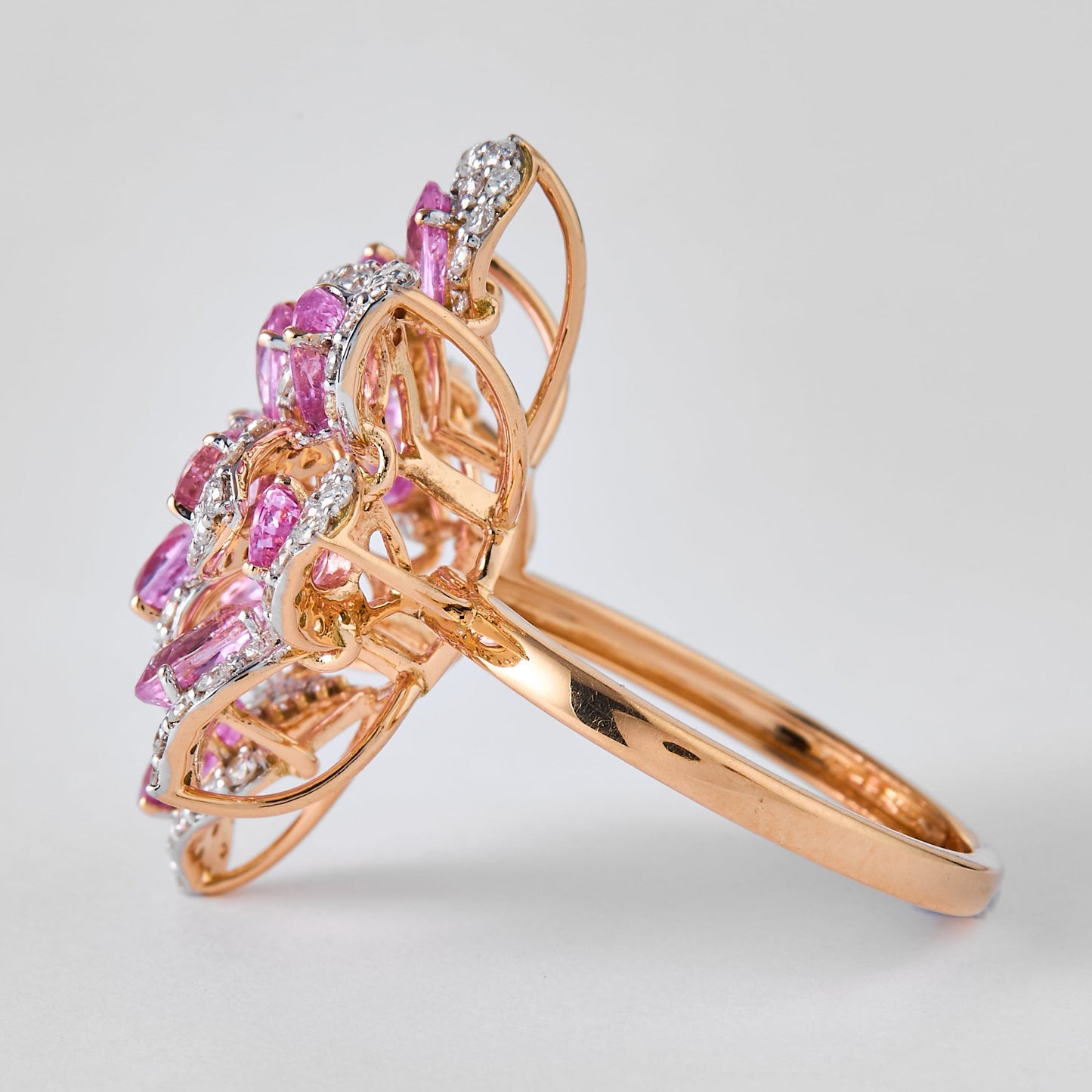 Pink Sapphire Diamond Flower Ring