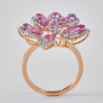 Pink Sapphire Diamond Flower Ring