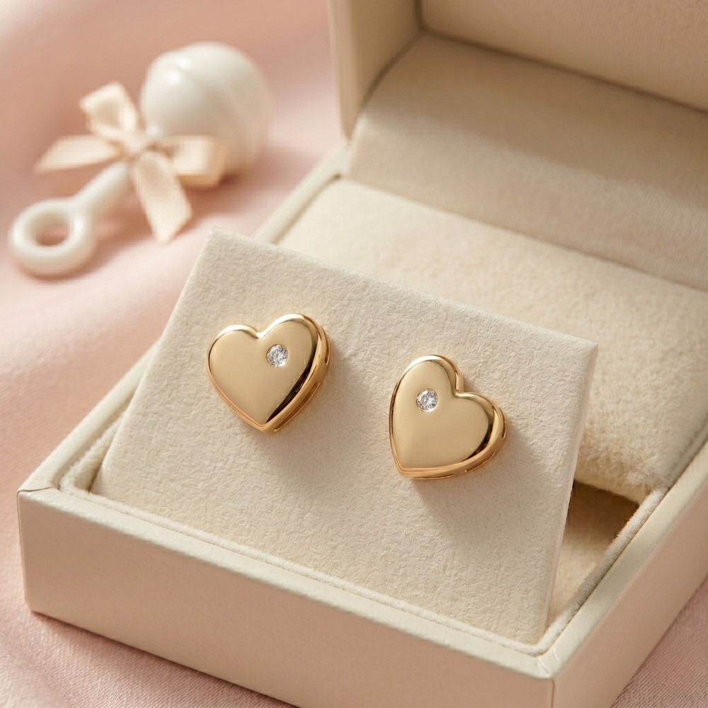 Kids Heart Diamond Stud Earrings