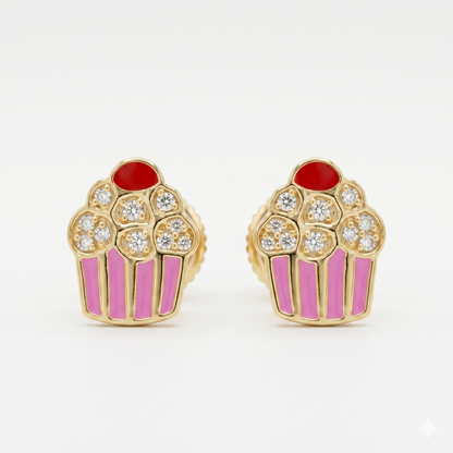 Kids Enameled Cupcake Diamond Stud Earrings
