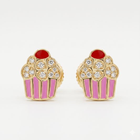 Kids Enameled Cupcake Diamond Stud Earrings