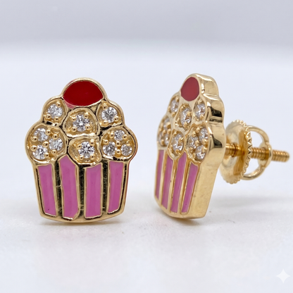 Kids Enameled Cupcake Diamond Stud Earrings