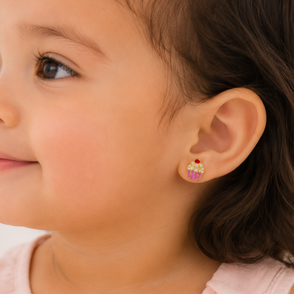 Kids Enameled Cupcake Diamond Stud Earrings
