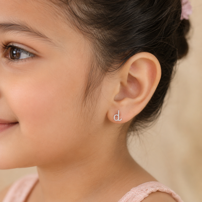 Kids D-Initial Diamond Stud Earrings