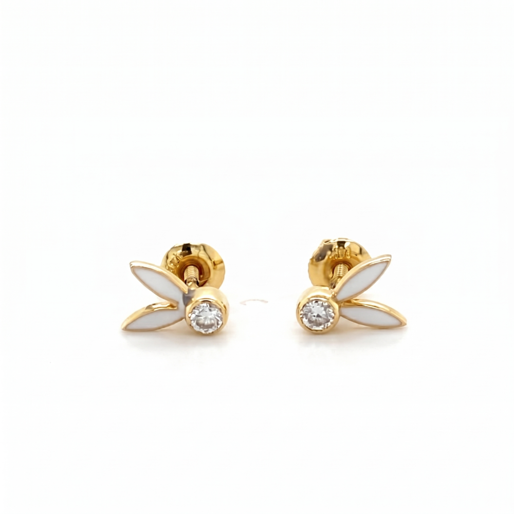 Kids Enameled Bunny Ears Diamond Stud Earrings