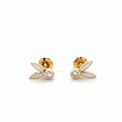 Kids Enameled Bunny Ears Diamond Stud Earrings
