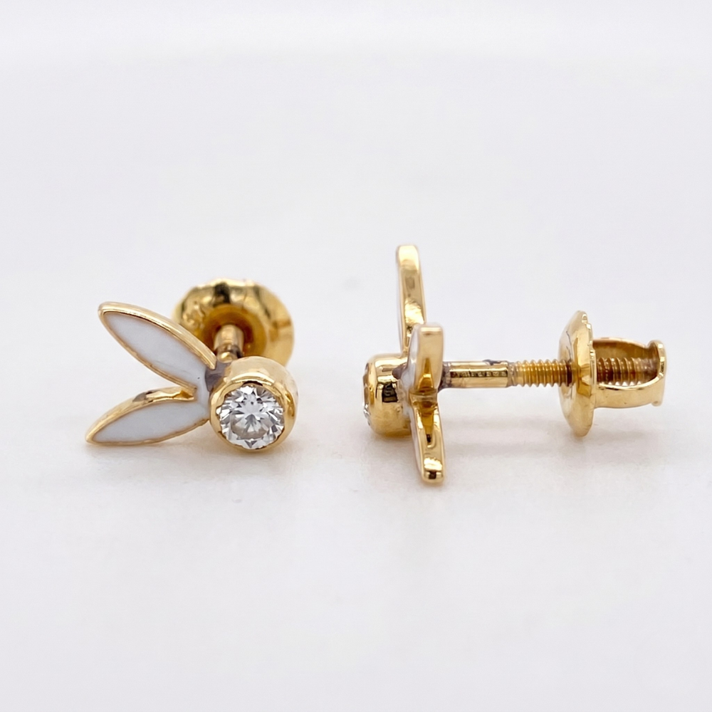 Kids Enameled Bunny Ears Diamond Stud Earrings