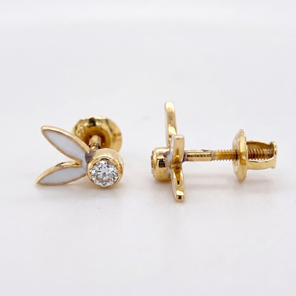 Kids Enameled Bunny Ears Diamond Stud Earrings