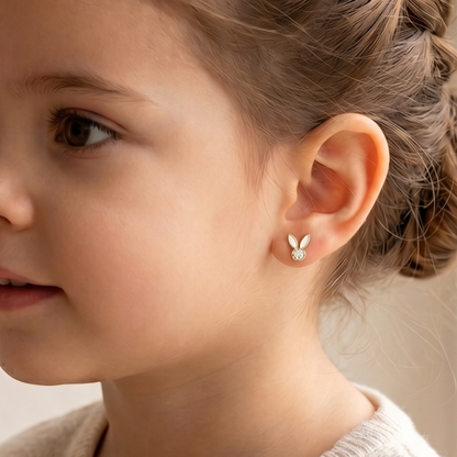 Kids Enameled Bunny Ears Diamond Stud Earrings