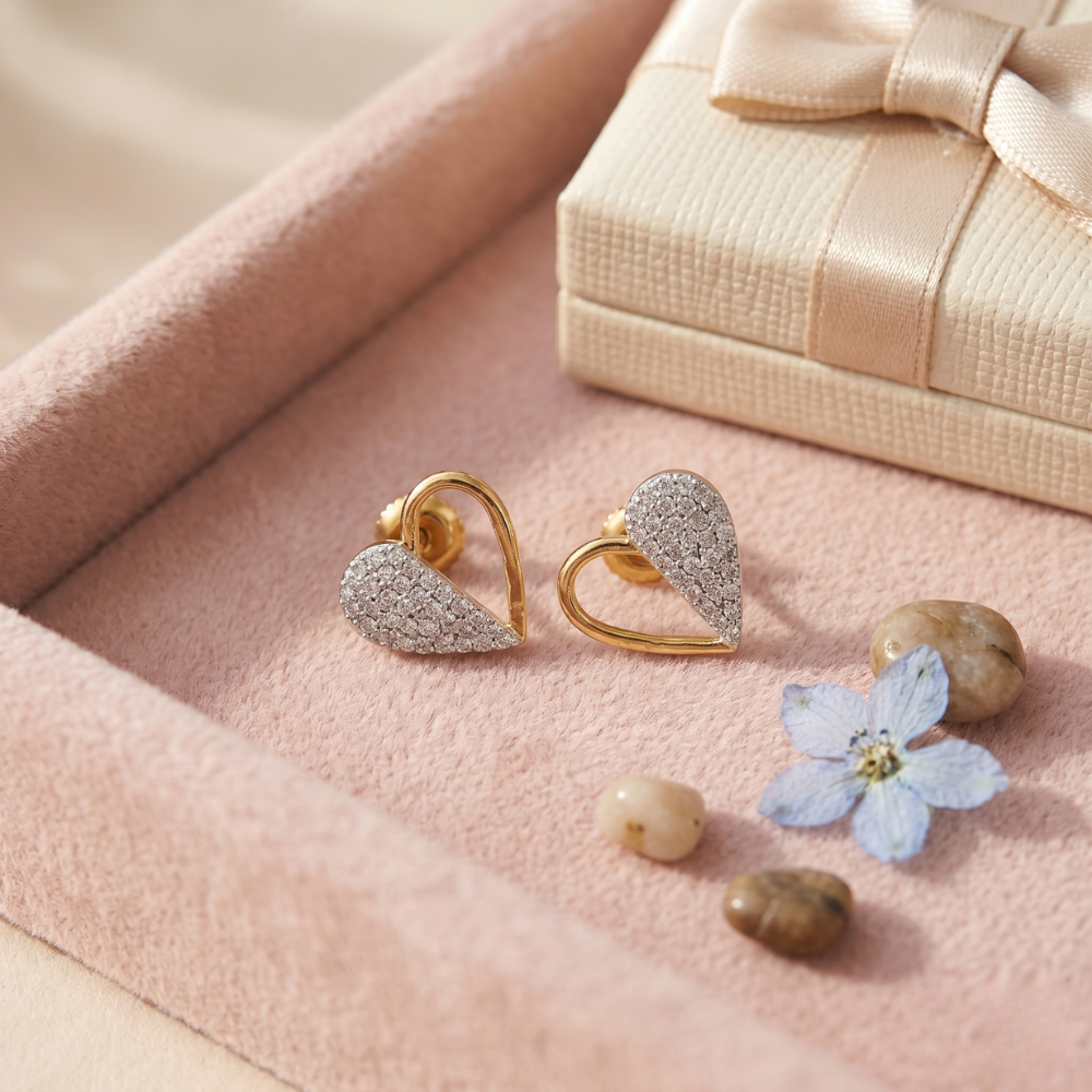 Kids Heart Diamond Stud Earrings