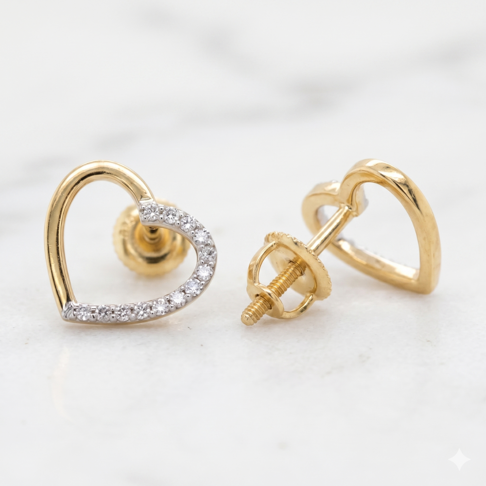 Kids Hollow Heart Diamond Stud Earrings