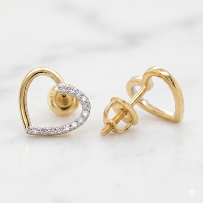 Kids Hollow Heart Diamond Stud Earrings