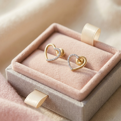 Kids Hollow Heart Diamond Stud Earrings