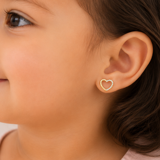 Kids Hollow Heart Diamond Stud Earrings