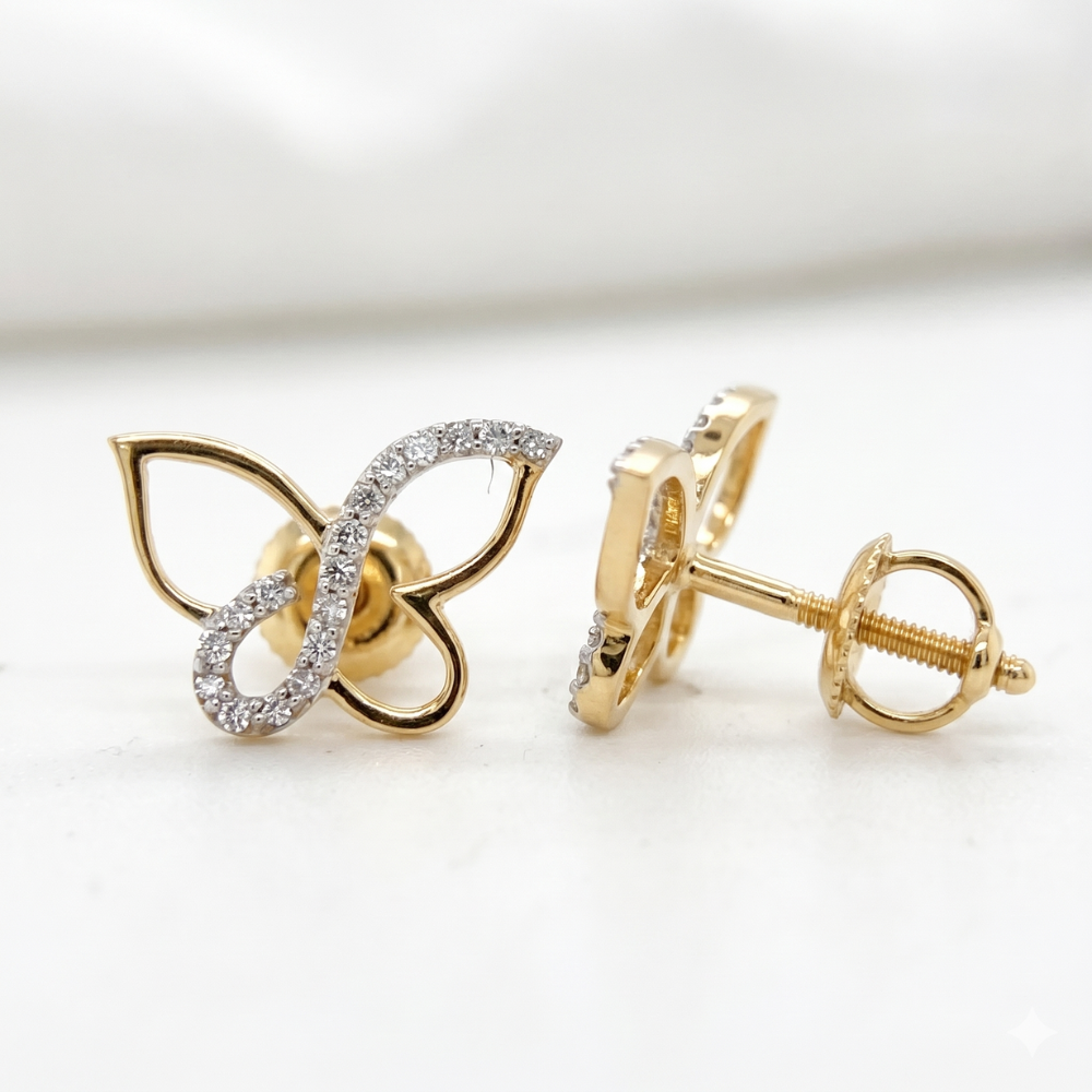Kids Butterfly Diamond Stud Earrings