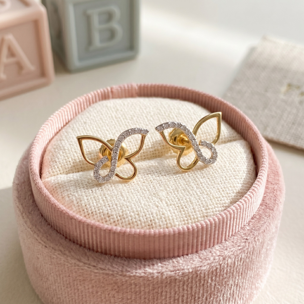 Kids Butterfly Diamond Stud Earrings