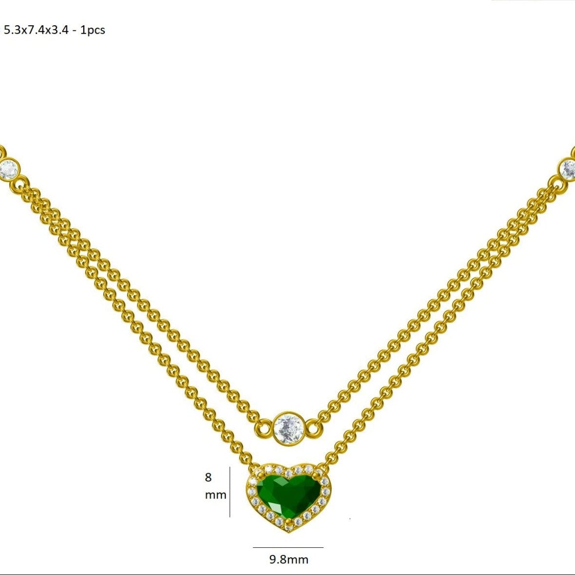 Heart Natural Emerald & Diamond Double Layer Necklace