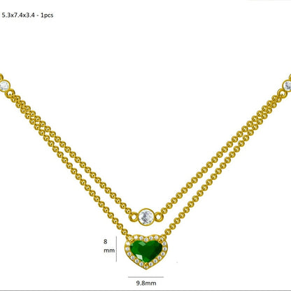 Heart Natural Emerald & Diamond Double Layer Necklace