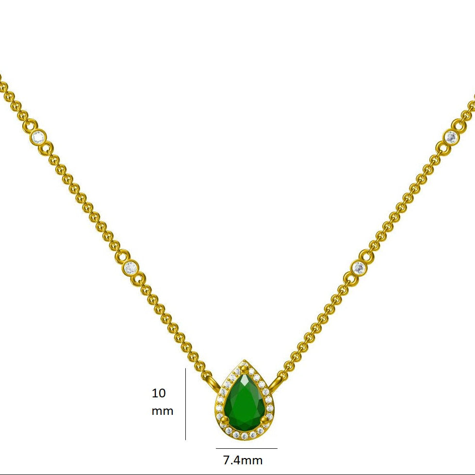 Pear Emerald Diamond Pendant Necklace