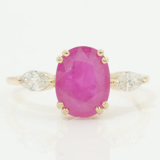 Oval Natural Ruby and Marquise Diamond Three Stone Ring
