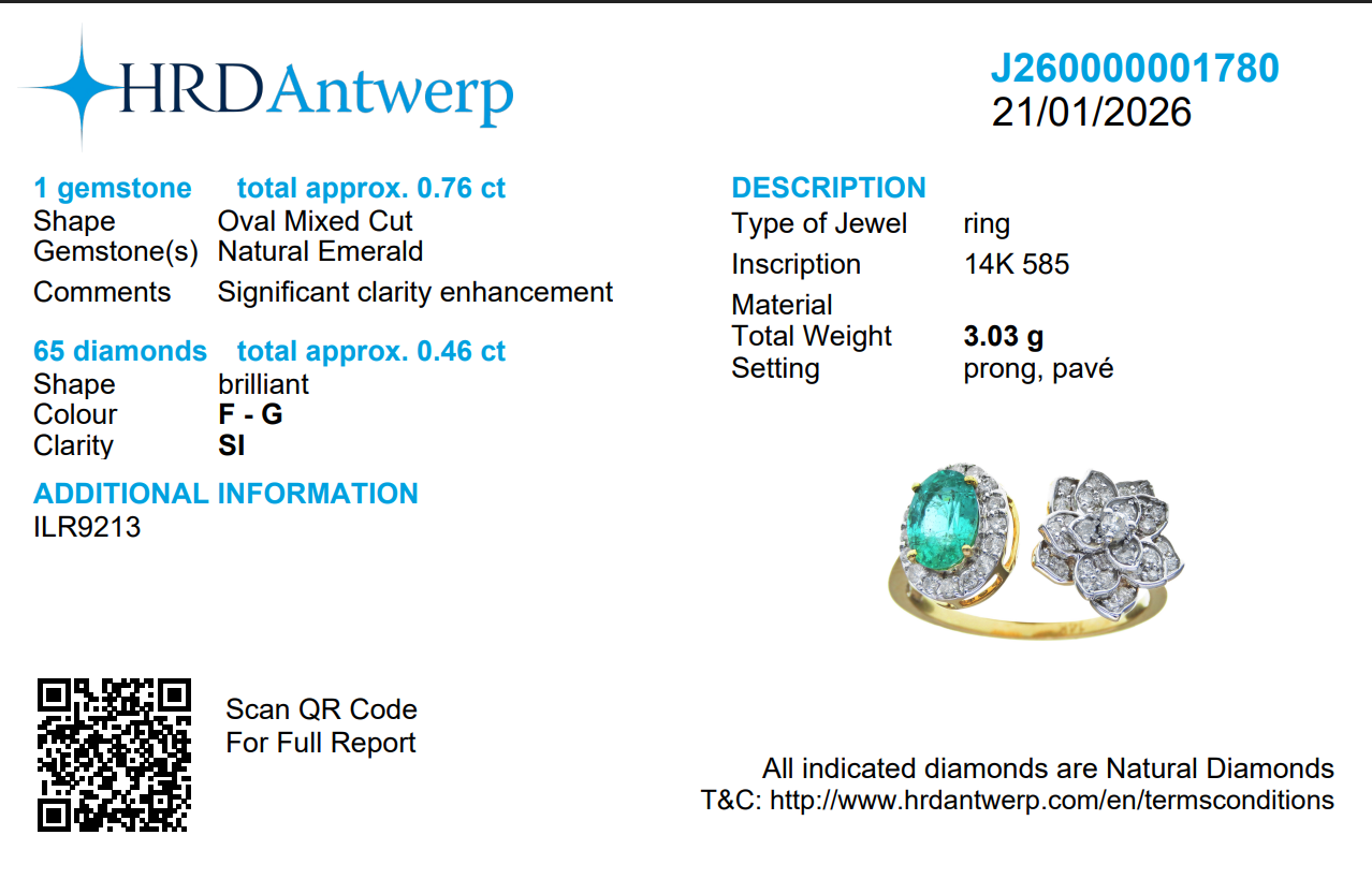Emerald & Diamond Open Floral Cuff Ring