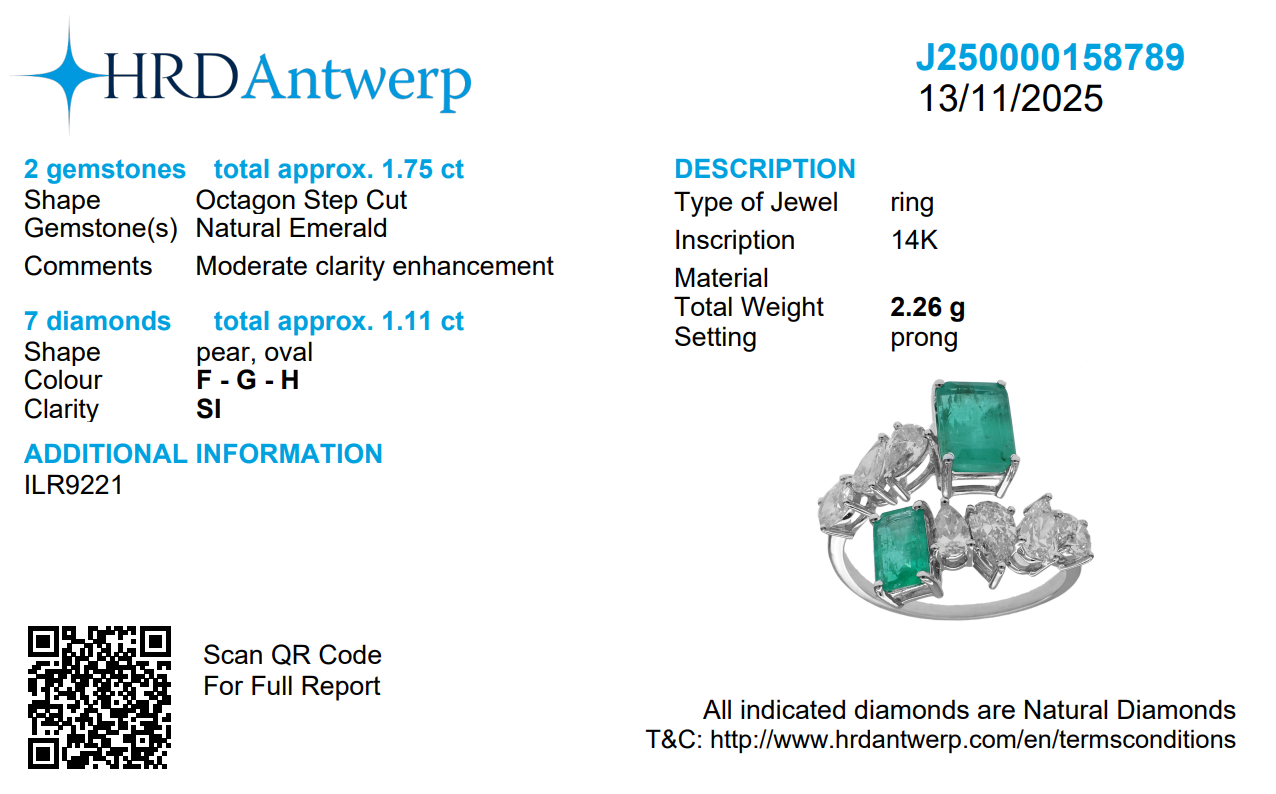 Natural Emerald & Fancy Diamond Bypass Ring