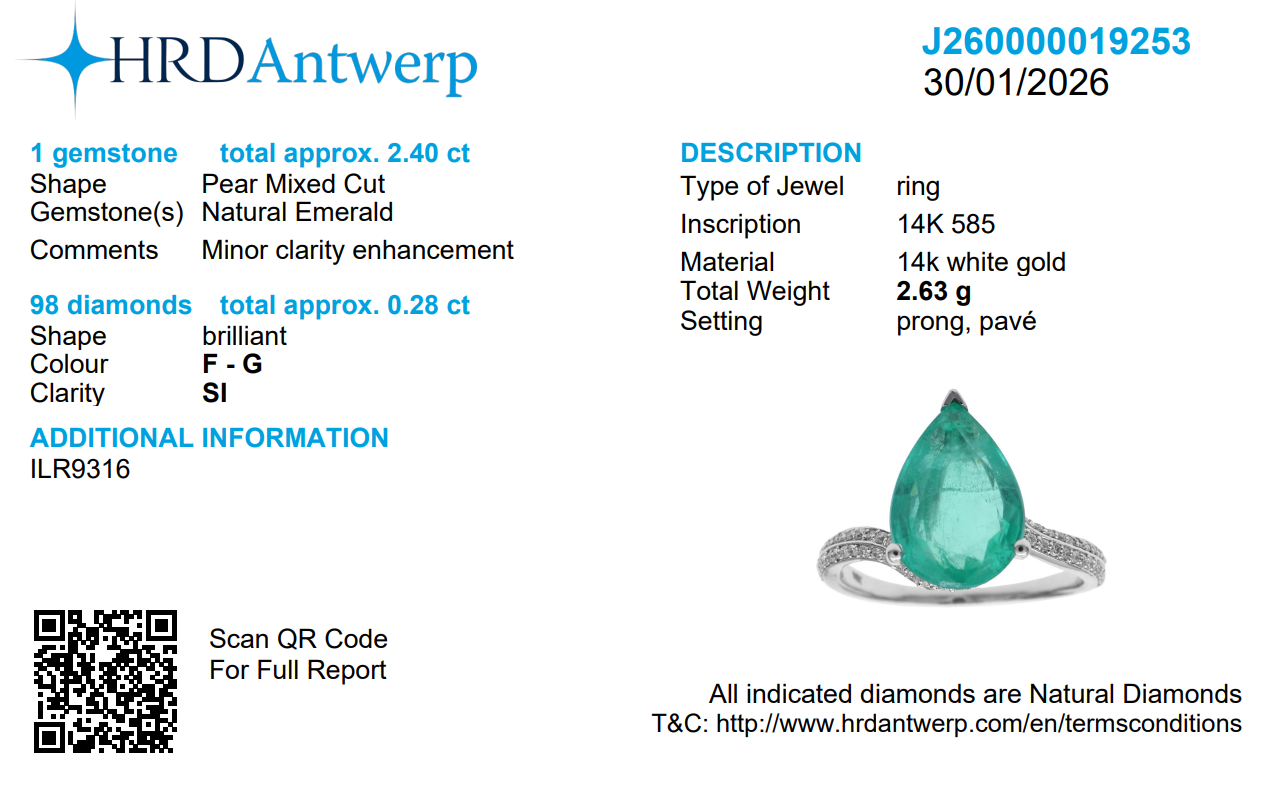 Pear Emerald Diamond Ring