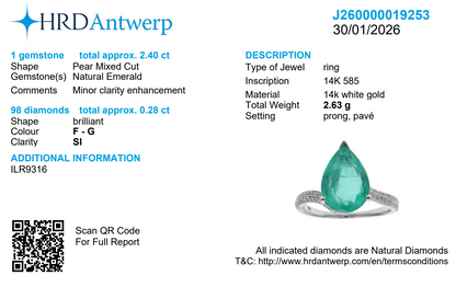 Pear Emerald Diamond Ring