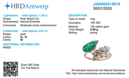 Pear Emerald Bypass Ring
