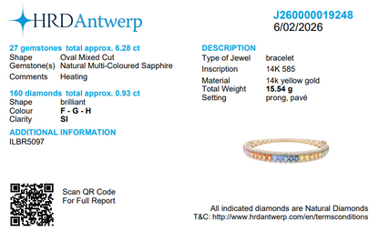 Rainbow Sapphire Diamond Bangle