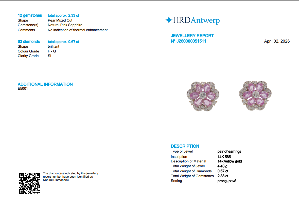 Flower Natural Pink Sapphire & Diamond Stud Earrings