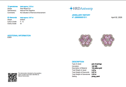 Flower Natural Pink Sapphire & Diamond Stud Earrings