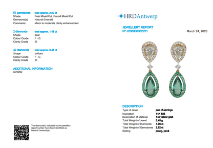 Natural Emerald Diamond Halo Dangle Earrings