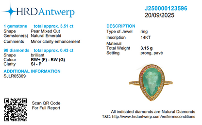 Pear Shape Natural Emerald Diamond Halo Ring