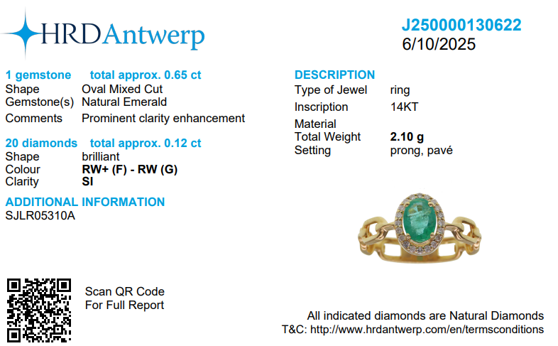 Natural Oval Emerald Diamond Chain Link Ring