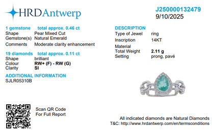 Pear Emerald Halo Chain Link Ring