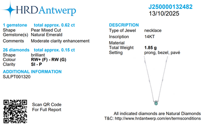 Pear Emerald Diamond Pendant Necklace