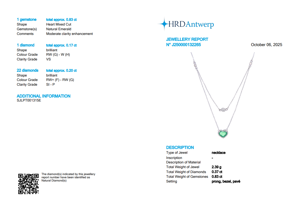 Heart Natural Emerald & Diamond Double Layer Necklace