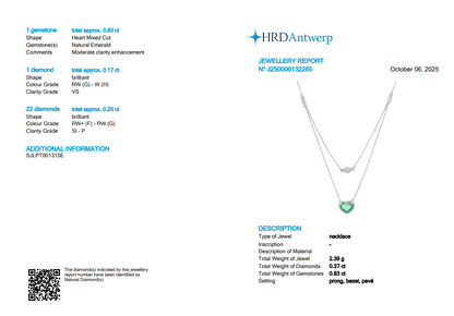 Heart Natural Emerald & Diamond Double Layer Necklace