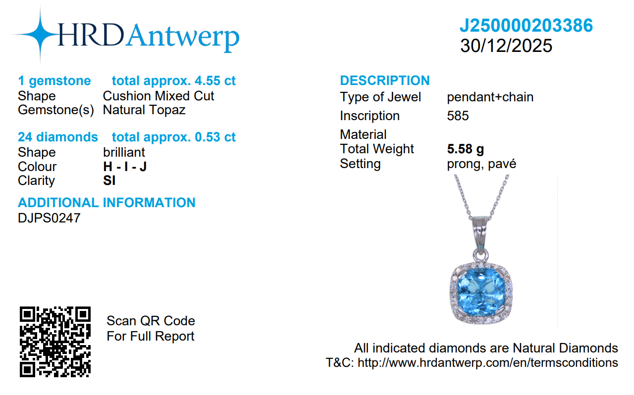 Natural Blue Topaz Halo Diamond Pendant Necklace