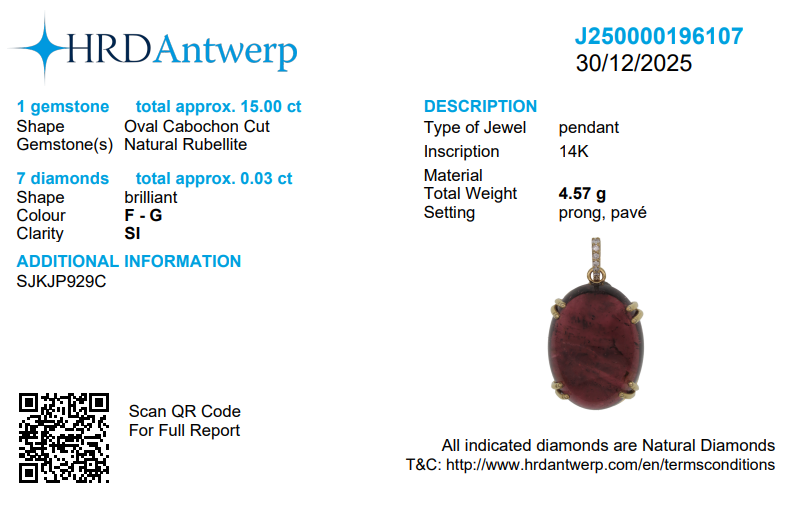 Oval Rubellite Cabochon Pendant