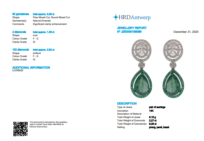 Pear Cut Emerald Diamond Drop Earrings