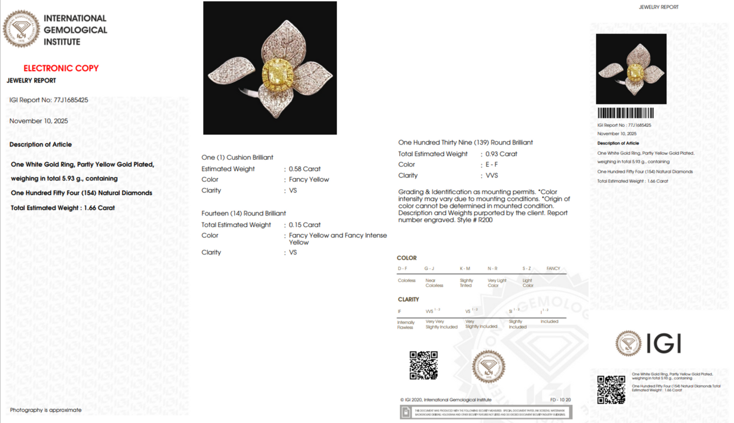 Floral Natural Yellow Diamond Open Band Halo Ring