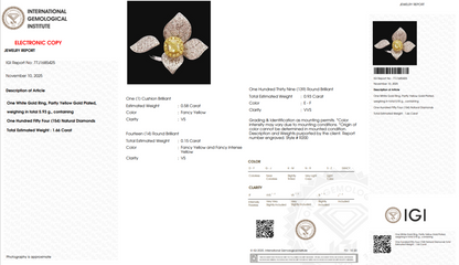 Floral Natural Yellow Diamond Open Band Halo Ring