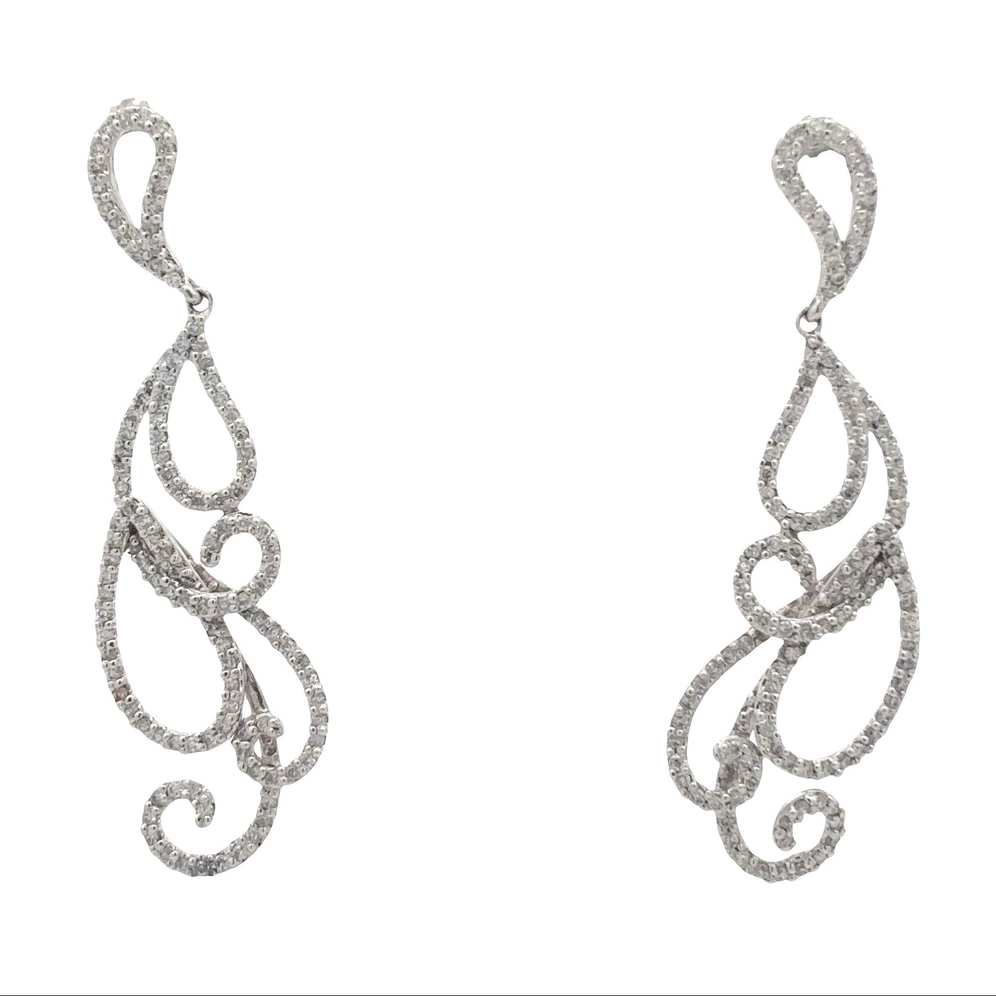 Natural Diamond Scroll Dangle Earrings